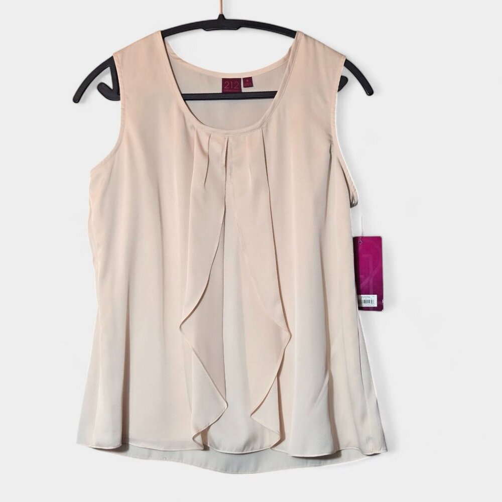 212 Collection Sleeveless Twist Neck Scoop Top Cami M Peach Sheer Satin Office
